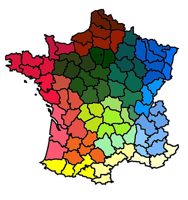 Carte détaillée de l'analyse comparative des flores départementales