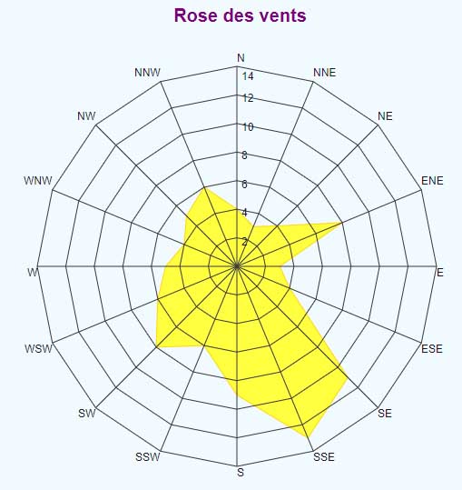 Rose des vents du mois de mars 2021 à Larrivoire