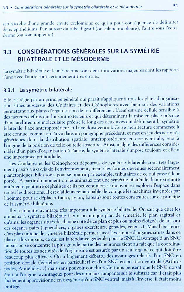 Livre : Principes de zoologie<br>Page sur la symétrie bilatérale