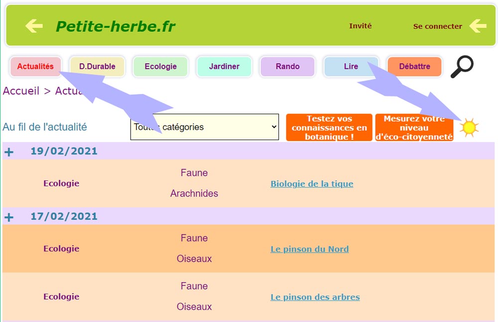 Pour se connecter à la page météo de Larrivoire<br>Choisissez ACTUALITES puis cliquez sur le SOLEIL