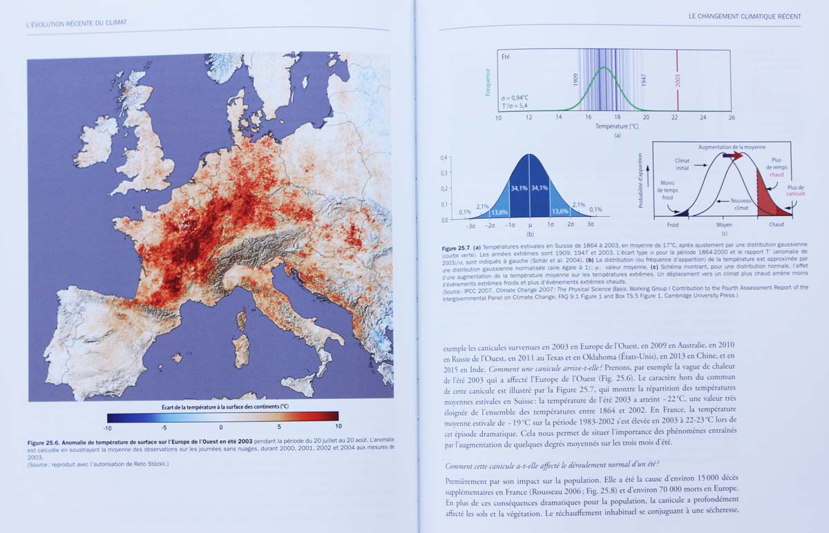 livre Climats, passé, présent, futur<br>de Marie-Antoinette Mélières et Chloé Maréchal<br>Anomalie de température de surface sur l'Europe de l'Ouest en été 2003